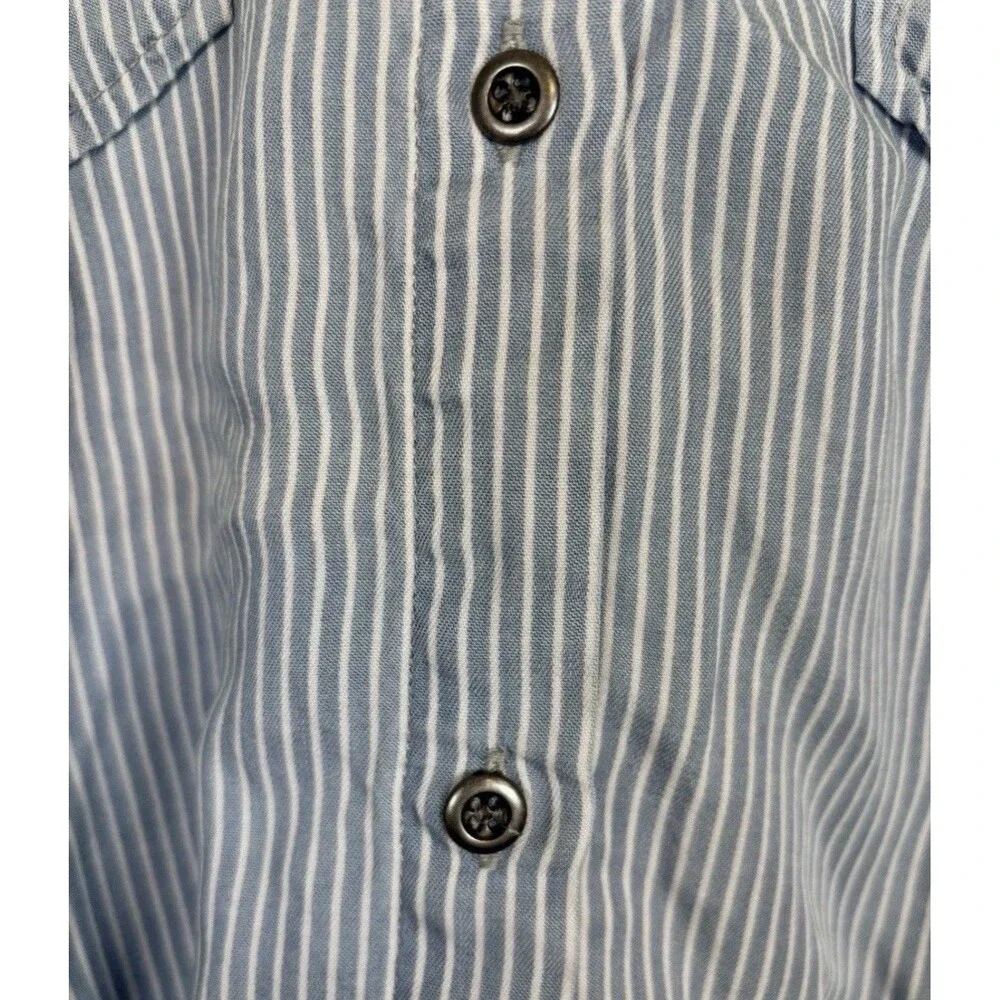 Billy T Women's Blue White Stripe Chambray Ombré Button-Up Tie Back Shirt Medium